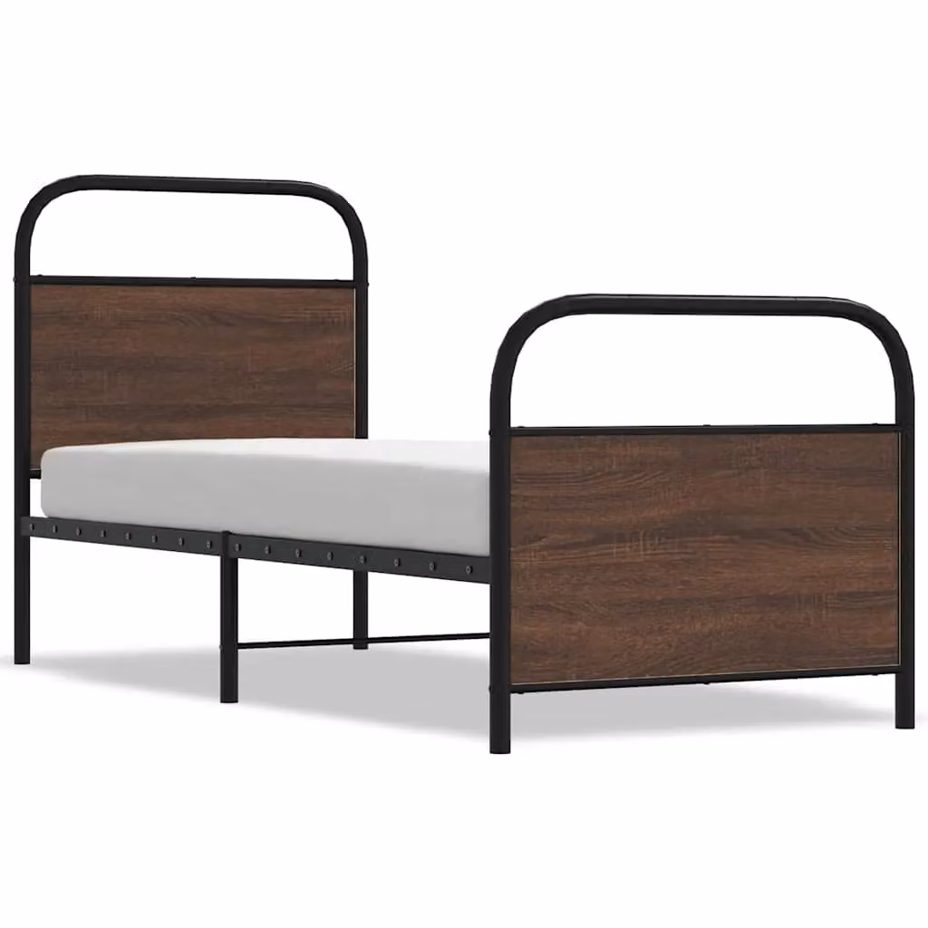 Berkfield Home Bed Frame in Brown Oak with Metal Frame and Fixed Slats, W/D/H: 80 x 200 cm – 2