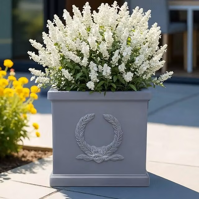 Set of 2 Idealist Square Grey Garden Planters with Faux Lead Design