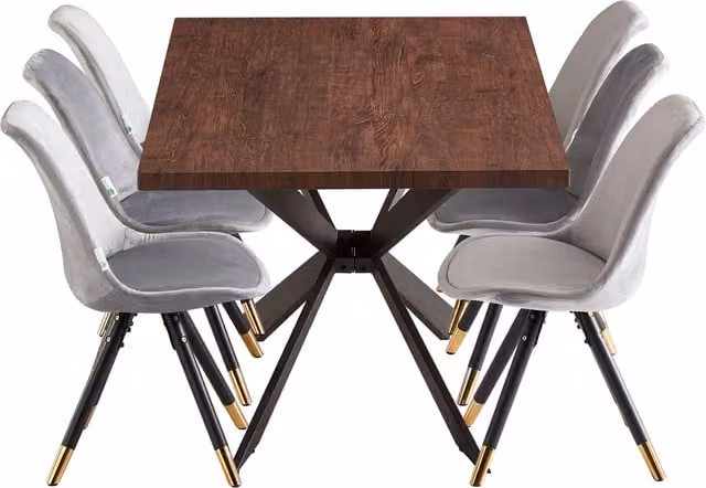 Life Interiors Sofia Duke LUX Scandinavian Dining Set with Rectangular Table and 6 Chairs in Grey and Gold