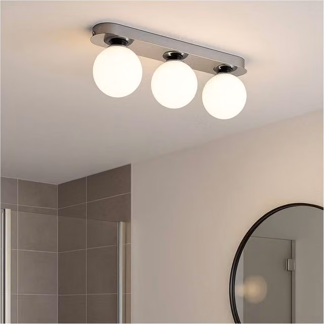 Loops Modern Chrome Triple LED Ceiling Light with Glass Spheres – 1