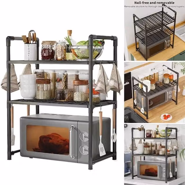 SPETLEK 3 Tier Microwave Oven Rack Stand Storage Holder in Black – 1