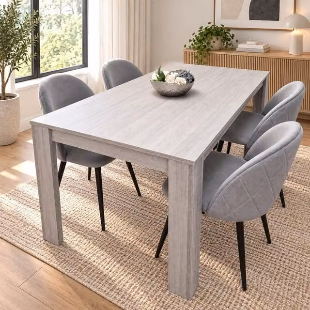 Kosy Koala Modern Geometric Dining Table Set with 4 Chairs in Grey, Brown and Black, W/D/H: 140 x 80 x 75 cm – 1