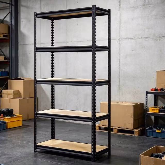 FORGEVIO Black Metal 5 Shelf Adjustable Floor Standing Storage Unit