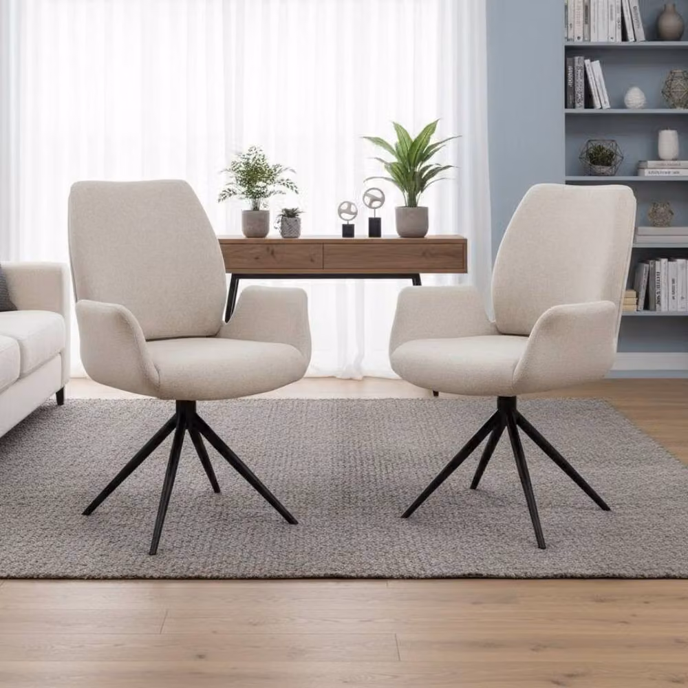 HOME LUXE INTERIOR Fairmont 360 Swivel Dining Chairs, Set of 2, Beige Fabric with Metal Frame – 3