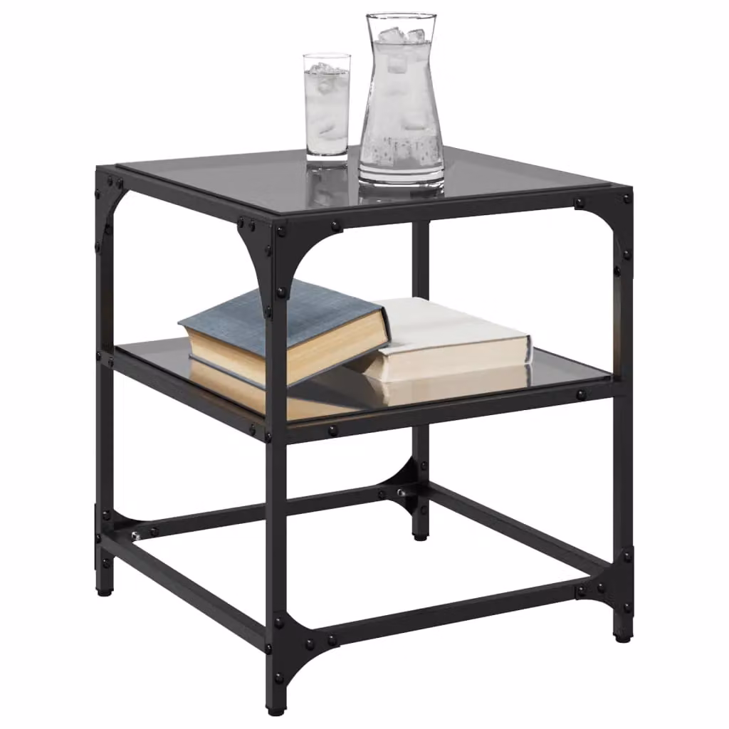Berkfield Home Set of 2 Black Glass Top Coffee Tables with Steel Frame, W/D/H: 40 x 40 x 45 cm – 3