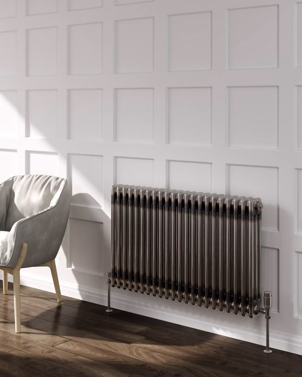 Bathroom Kingdom Colona Raw Steel Double Column Horizontal Traditional Radiator in Metallic Silver W: 60 cm, H: 60.5 cm – 2