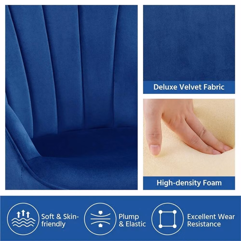 KORVIXA Blue Velvet Modern Tub Accent Chair with Gold Metal Armrests W/D/H: 100 x 100 x 100 cm – 3