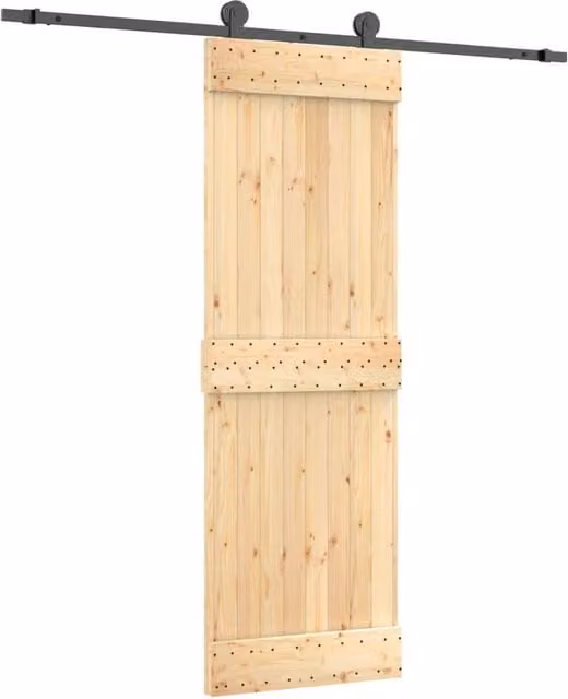 Berkfield Home Rustic Sliding Door with Hardware Set, Solid Wood and Steel, Beige, W: 70 cm, H: 210 cm