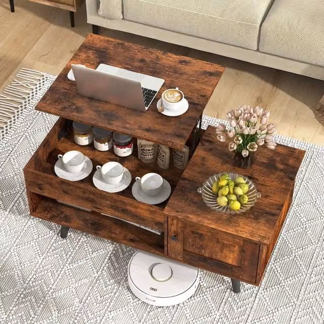 EONLION Brown Rectangular Wood Coffee Table with Lift Mechanism for your Living Room, Width: 100 cm
