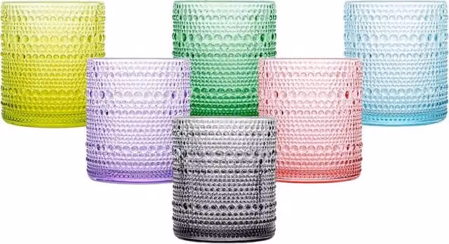 Simpa 6-Piece Retro Beaded Multicolour Drinking Glass Tumbler Set, 350ml per glass
