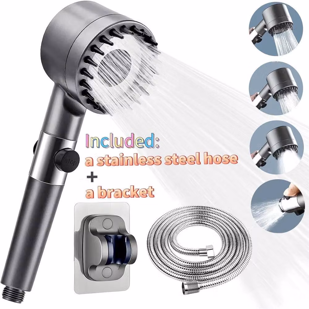 YnysTec Handheld Shower Head Set with 1.5m Hose and Holder in Grey Gunmetal with 3 Spray Modes and Anti-Limescale Feature – 3