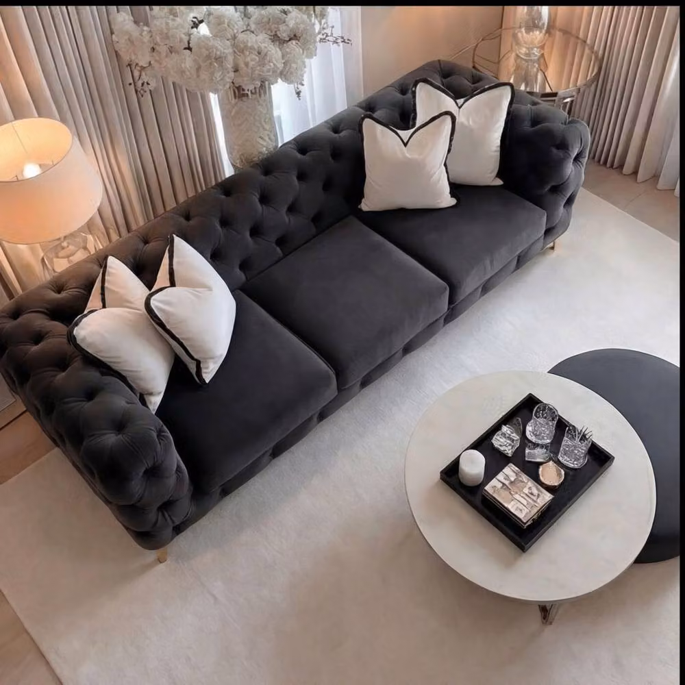 Sofaya Monaco Chesterfield Velvet 3+2 Seater Sofa Set in Black – 2