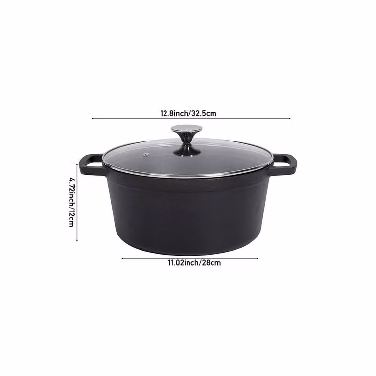 NESTLUNE Black Cast Iron Casserole Dish Pot for Stewing, Diameter: 28 cm