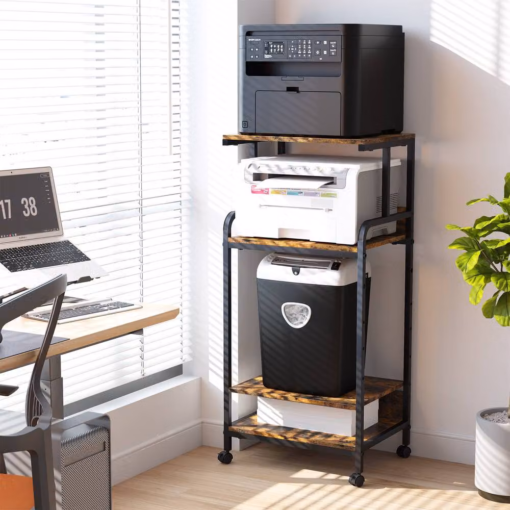 Huhote Large 4-Tier Printer Stand with Wheels and Adjustable Shelves in Brown, W: 40.0 cm, D: 40.0 cm, H: 113.0 cm – 3
