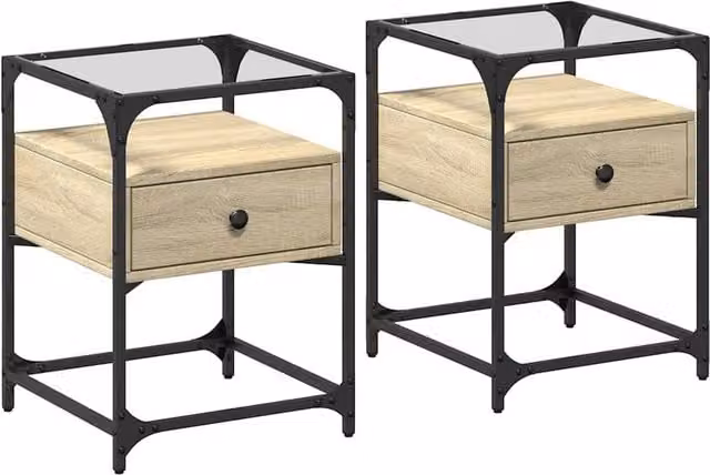 Berkfield Home Set of 2 Bedside Cabinets in Sonoma Oak and Light Tan, W/D/H: 40 x 40 x 55 cm