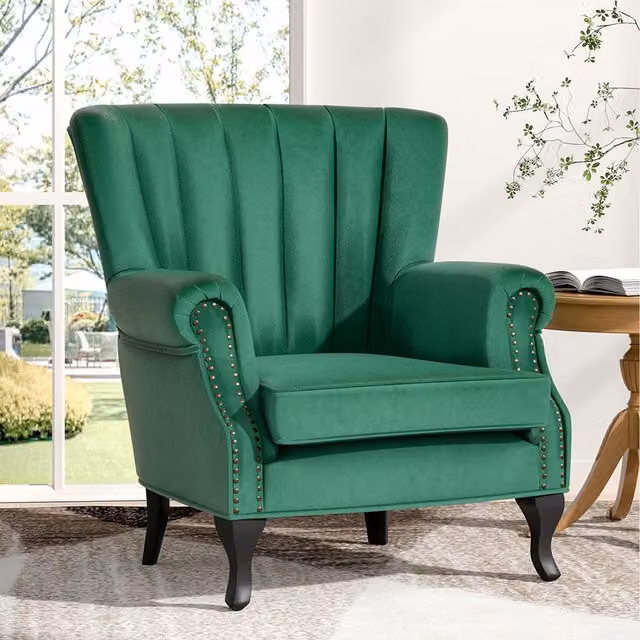 Komore Vintage Green Velvet Armchair with Armrests
