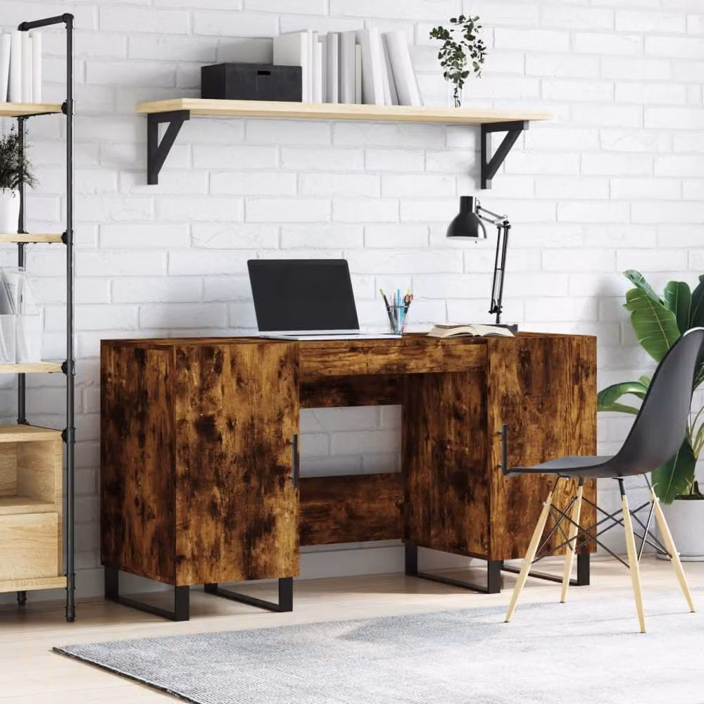 Berkfield Home Elegant Writing Desk in Smoked Oak and Brown, W/D/H: 140 x 50 x 75 cm – 2