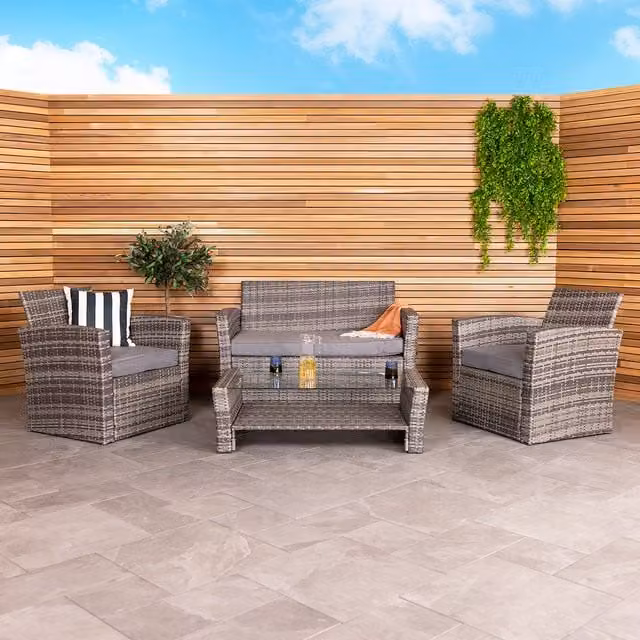 Charles Bentley Deluxe Modern 4 Piece Rattan Garden Patio Furniture Set in Grey