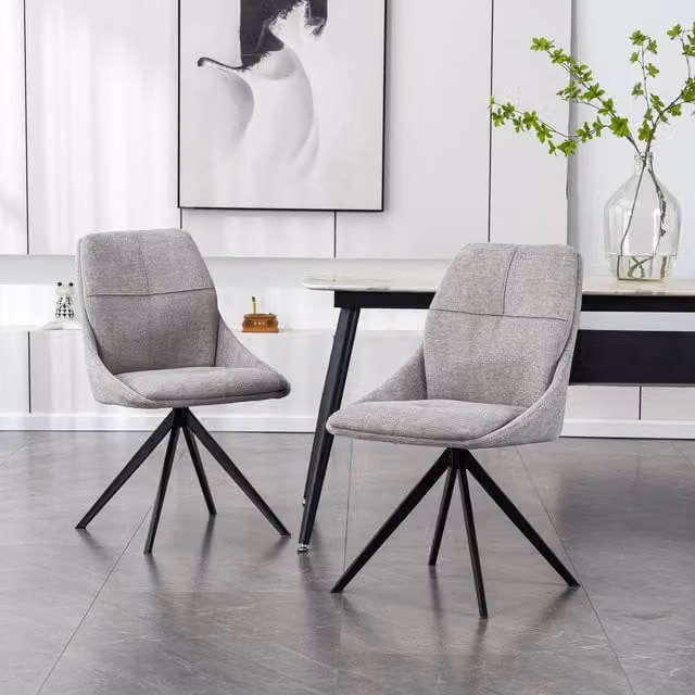 More4Homes Set of 4 Luna Modern Grey Linen Dining Chairs with Armrests