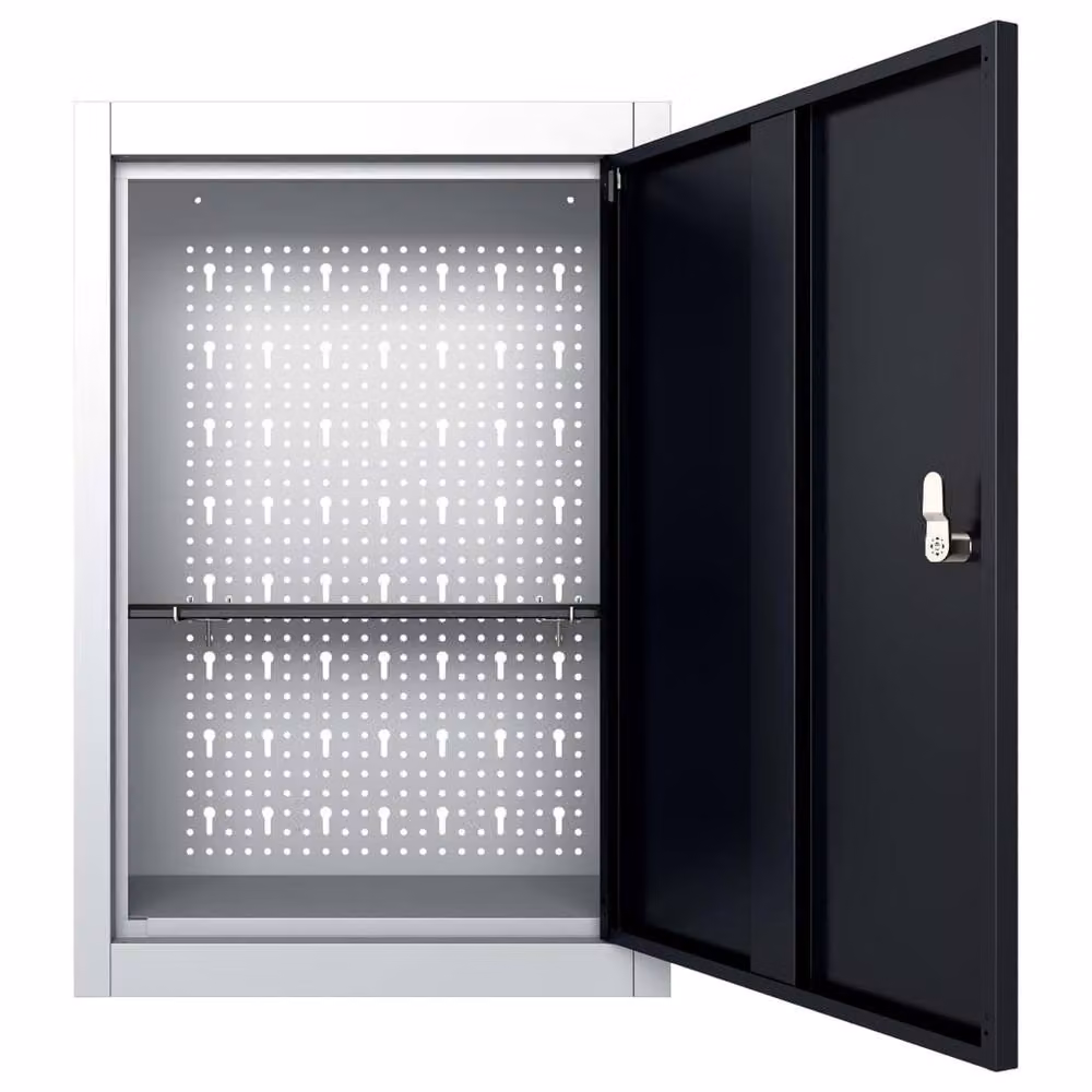 Berkfield Home Industrial Style Wall Mounted Metal Tool Cabinet in Grey and Black – 3