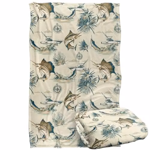 JQ Licensing Billfish Tiki Fishing Pattern 2 Super Soft Silky Touch Fleece Throw Blanket, Multicolour, W/D/H: 91 x 147 cm