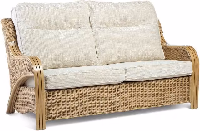 Desser Opera 3 Seater Indoor Rattan Sofa in Jasper with Light Oak and Beige Fabric Upholstery