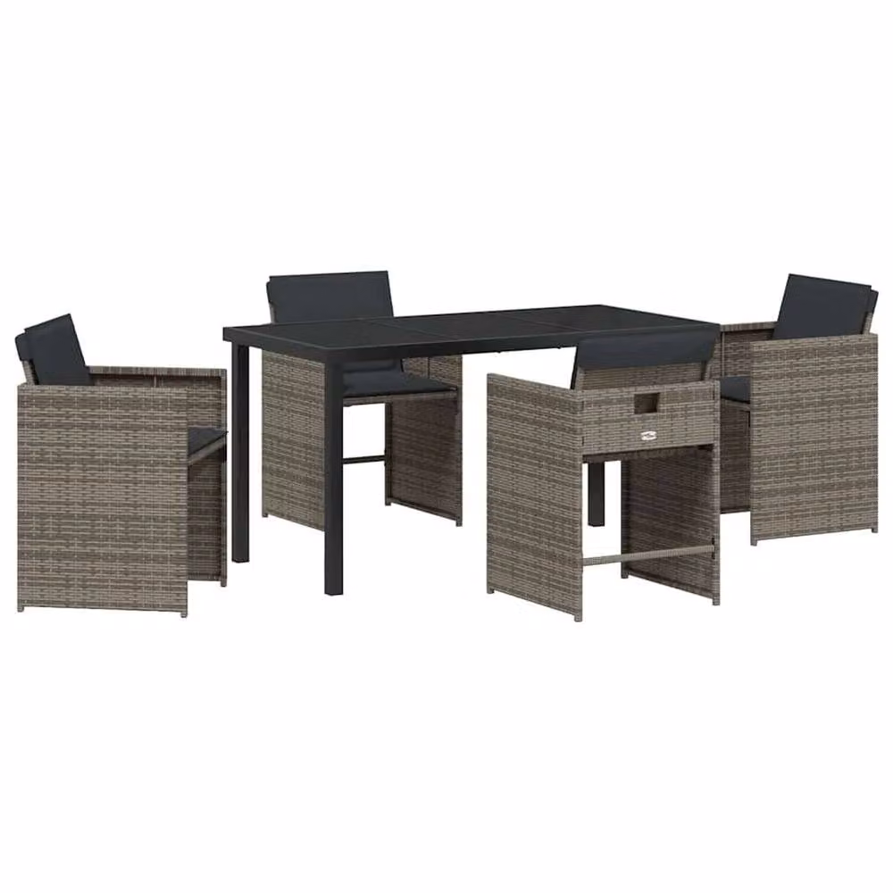 Berkfield Home 5 Piece Grey Poly Rattan Garden Dining Set with Glass Top Table – 2