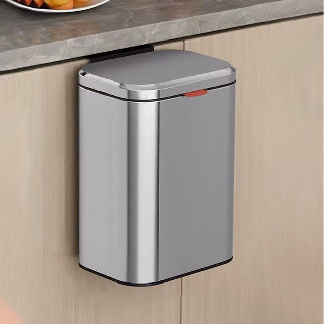 Lifeideas Stainless Steel Hanging Waste Bin with Flip Lid and Odour Filter, Silver, 8l