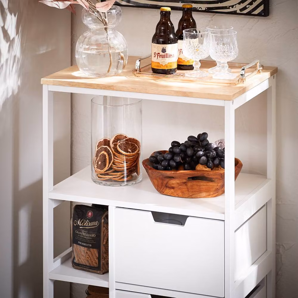 SoBuy Kitchen Storage Trolley with 2 Drawers and 3 Shelves in White – 5