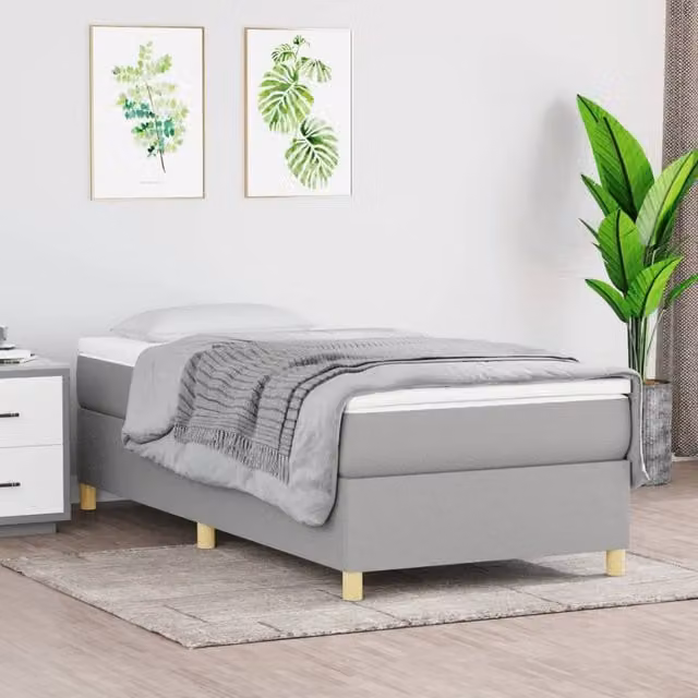 Berkfield Home Upholstered Box Spring Bed Frame, Grey, W: 90 cm, L: 190 cm – 1
