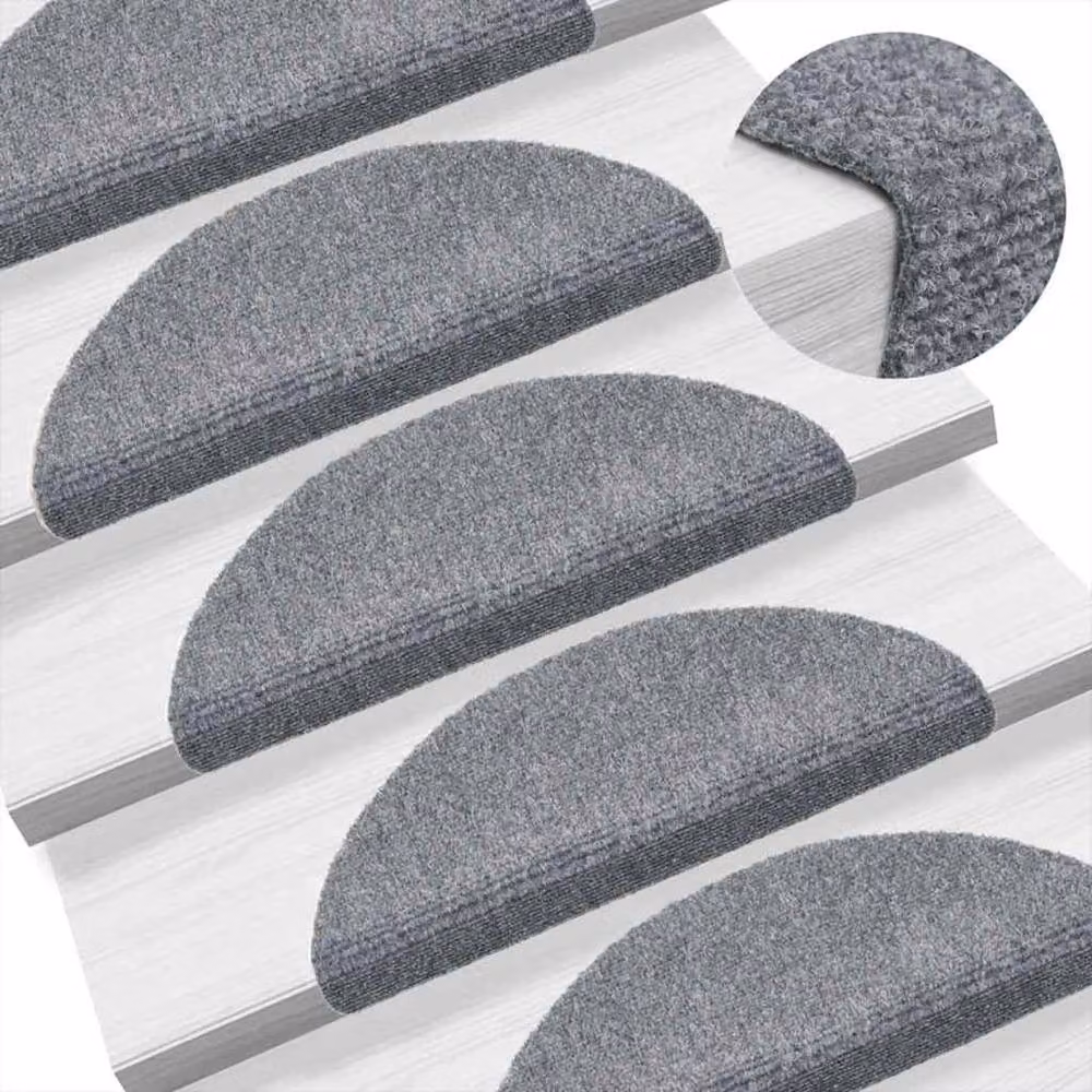 Berkfield Home Self-adhesive Needle Punch Stair Mats, 10 Pack, Light Grey, W: 56 cm, D: 17 cm – 2