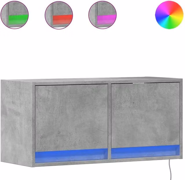 Berkfield Home Modern TV Wall Cabinet with LED Lights in Concrete Grey, W/D/H: 80 x 31 x 35 cm