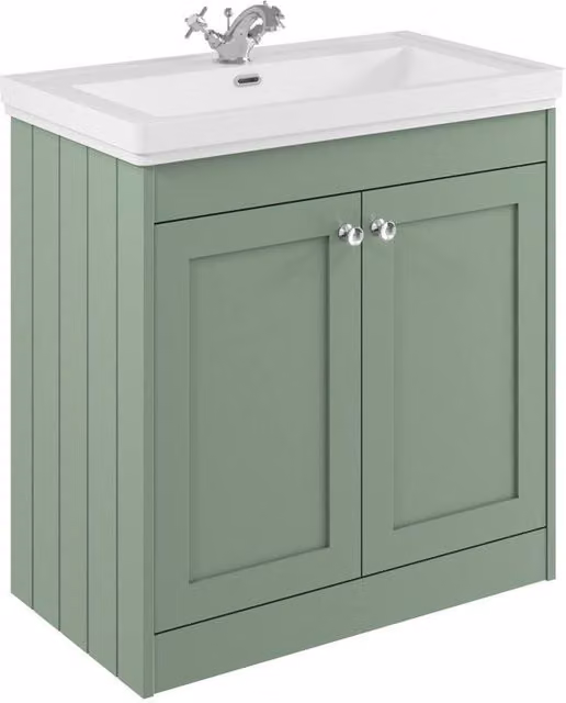 Balterley Green Floor Standing 2 Door Bathroom Unit with Classic Basin and 1 Tap Hole, Width: 80 cm – 1