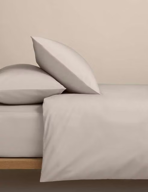 M&S Egyptian Cotton 400 Thread Count Percale Bedding Set, Beige, W: 180 cm x L: 200 cm