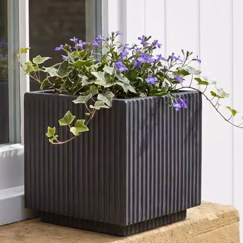 IDEALIST Black Reinforced Stone Outdoor Plant Pot, 25 cm
