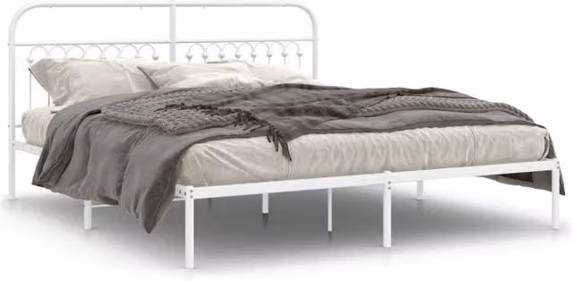 Berkfield Home Metal Bed Frame with Headboard in White
