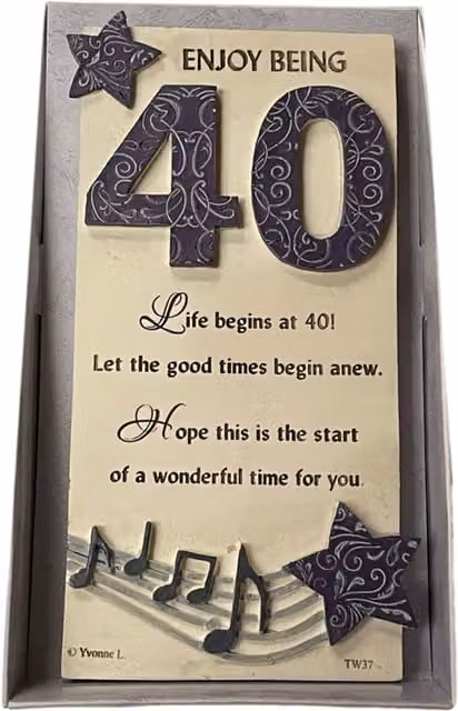 Sensations 40th Birthday Timeless Words Stone Plaque, Multicolour and White, H 16 cm x W 9 cm x D 1 cm