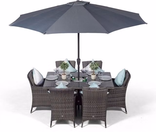 Giardino Savannah Square Rattan Patio Dining Set with Ice Bucket Drinks Cooler in Grey for 6 People