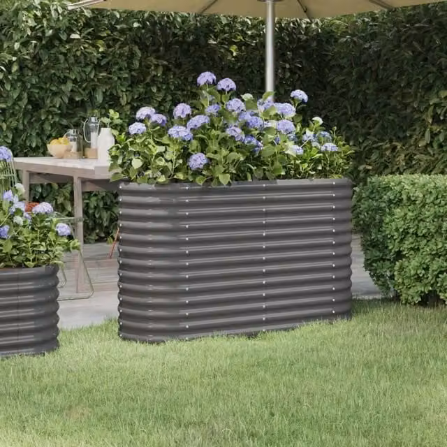 Berkfield Home Garden Grey Powder-coated Steel Raised Bed, W/D/H: 114 x 40 x 68 cm