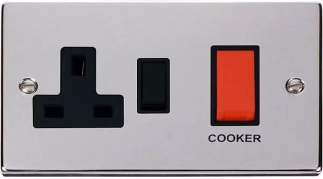 SE Home Polished Chrome 45A Cooker Control Unit with 13A Switched Plug Socket in Silver