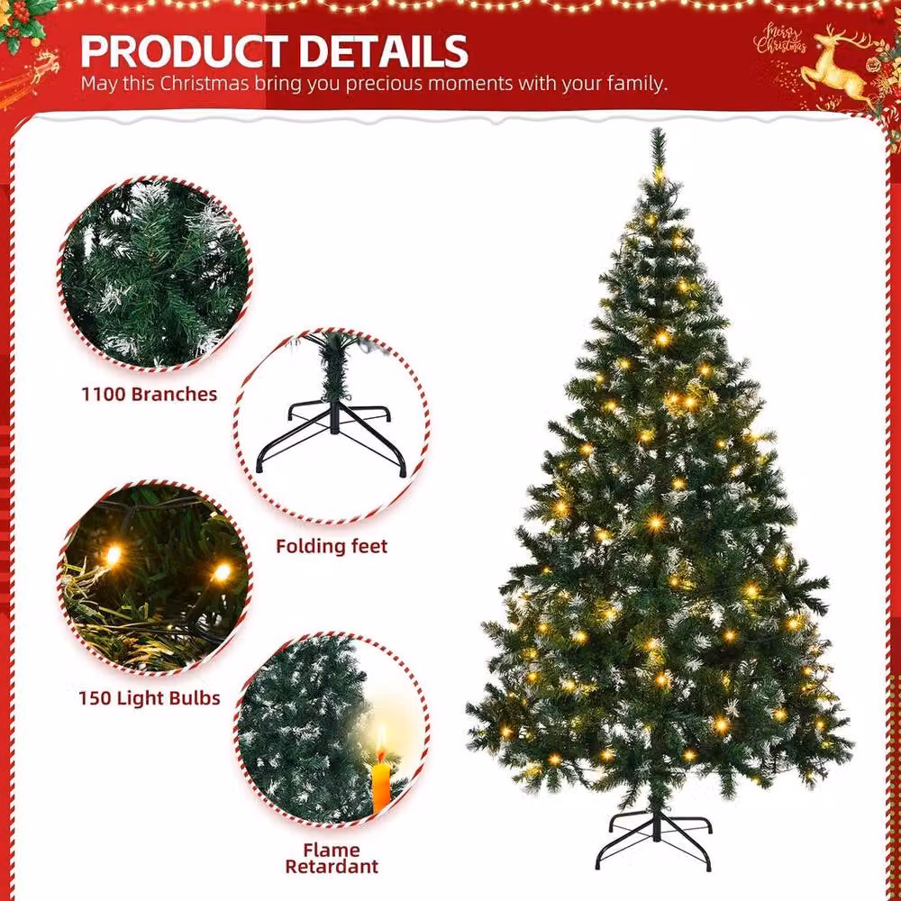 PAWNORA 7ft Green Bushy LED Christmas Tree with Warm White Lights – 3