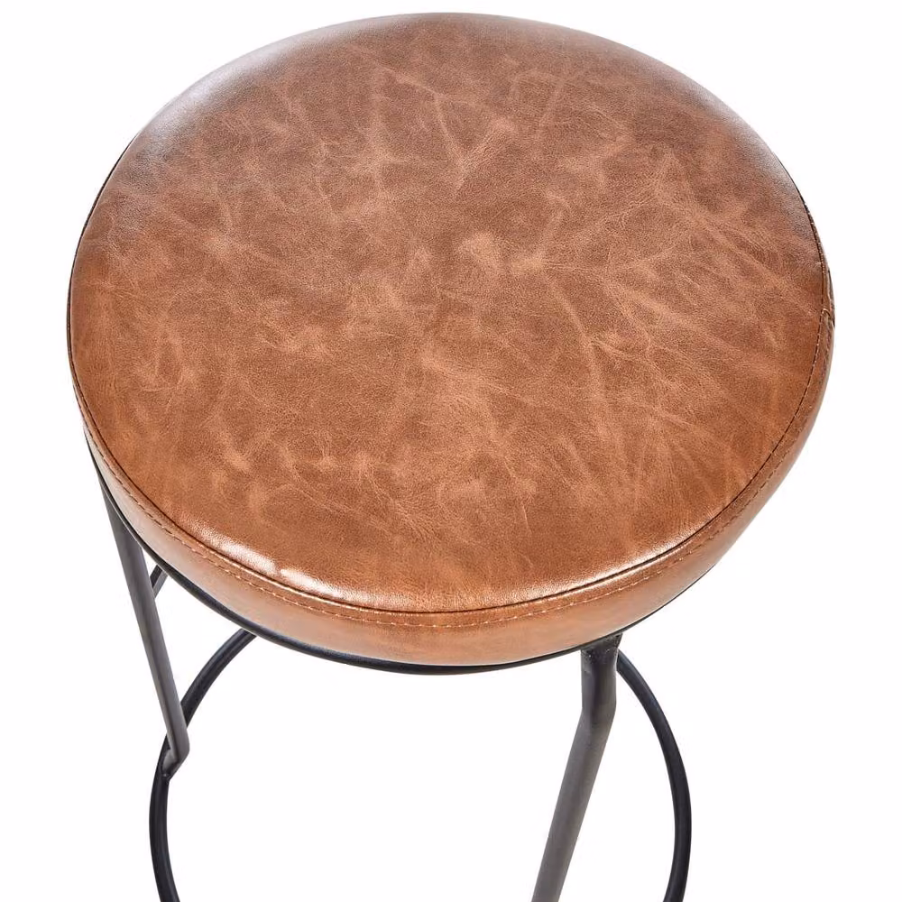 Wyld and Coco Brown Faux Leather Bar Stools 2-Pack with Black Metal Legs – 3