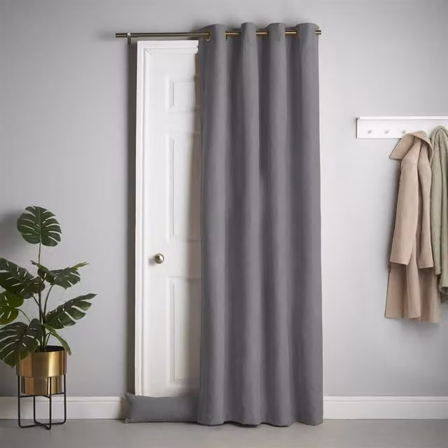 Alan Symonds Grey Velvet Chenille Blackout Door Curtain with Eyelets, Width: 137 cm, Height: 213 cm – 1