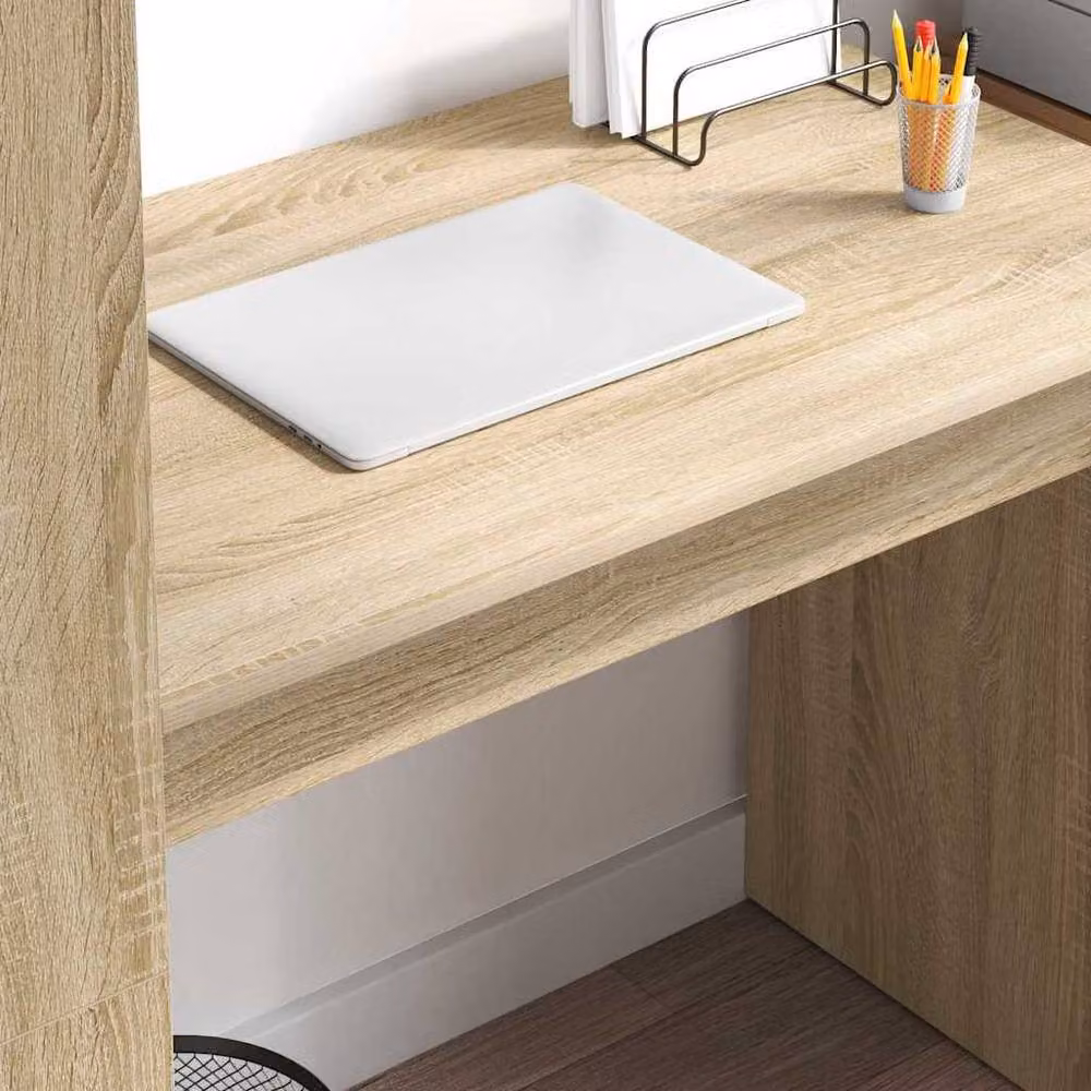 Berkfield Home Modern Writing Desk with Storage in Sonoma Oak and Beige, W/D/H: 113 x 54 x 120 cm – 3