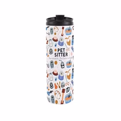 Purely Home Pet Sitter Travel Mug, Multicoloured and White Reusable Stainless Steel Flask – 1