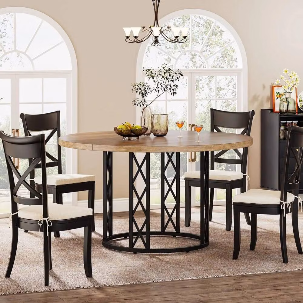VOGREX Industrial Round Dining Table in Beige, Diameter: 120 cm, Height: 75 cm – 3