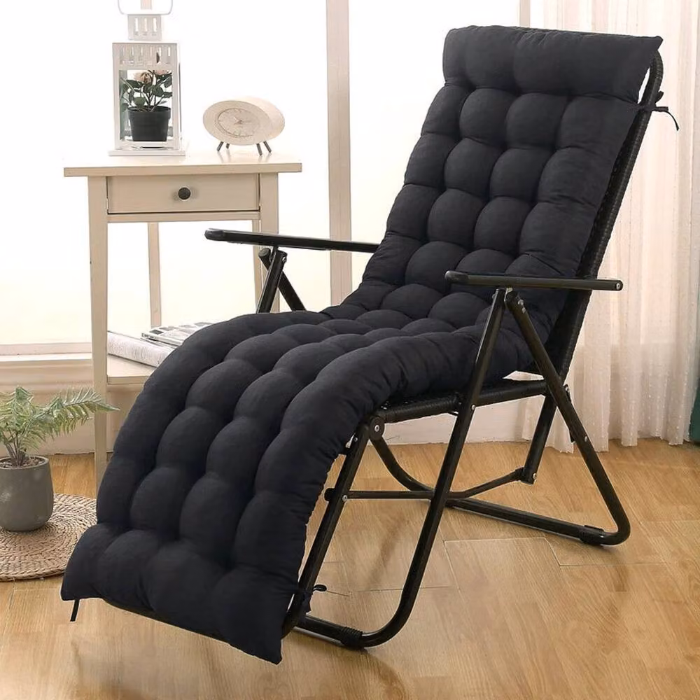 KORVIXA Black Tufted Recliner Chair Cushion, Quilted Cotton Garden Seat Pad, W/D/H: 100 x 100 x 100 cm – 2