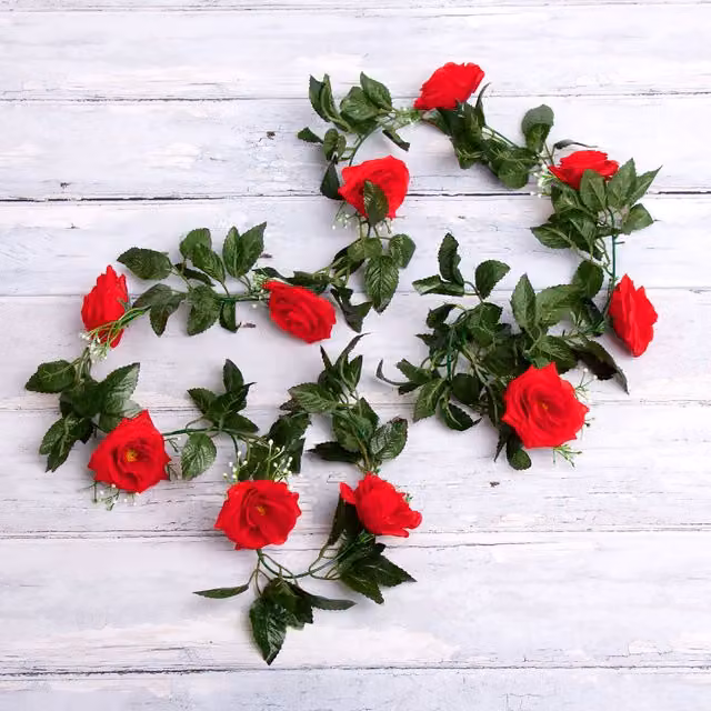 Best Artificial Red Silk Rose Garland with Floral Foliage and Leaves