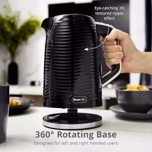 Swan Wave Cordless Plastic Kettle, 1.7 l, Black, with Auto Shut-Off and Limescale Filter – 4
