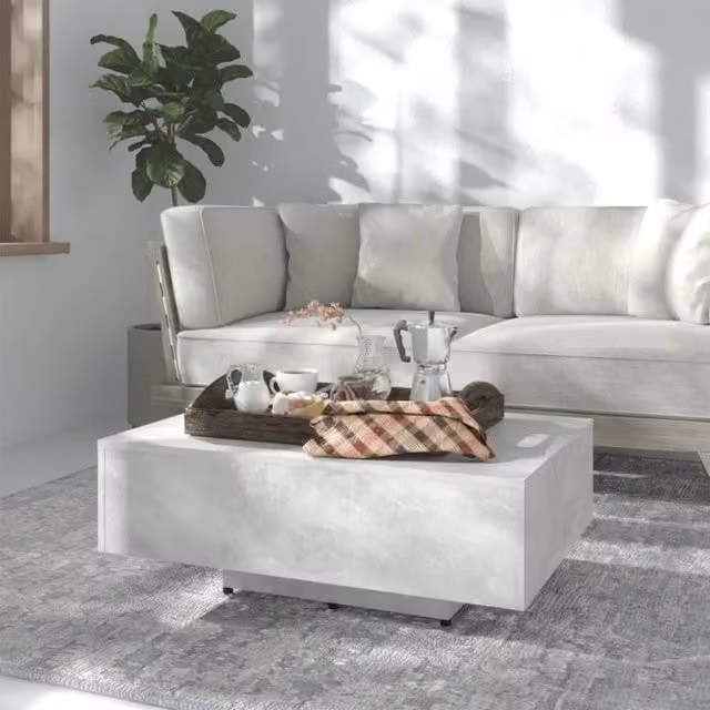 Berkfield Home Modern Rectangular Coffee Table in Concrete Grey, W/D/H: 85 x 55 x 31 cm